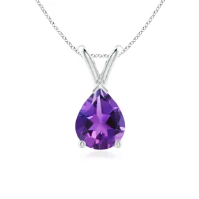 1 CT. Pear Shape Amethyst Solitaire V-Bale Pendant