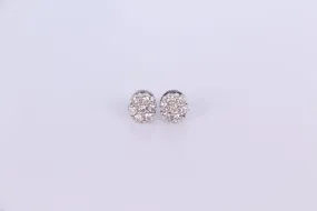 10k White Gold Flower Cluster Earrings .700Ctw