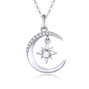 14k Gold Moon Necklace for Women, Real Gold Moon and North Star Pendant with Chain, Jewelry Gifts for Her, 16 1 1 Inch