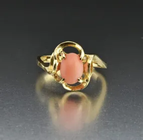 14K Gold Natural Gemstone Coral Ring