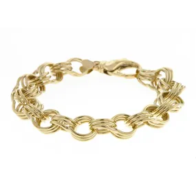 14K Yellow Gold Triple Link Charm Bracelet