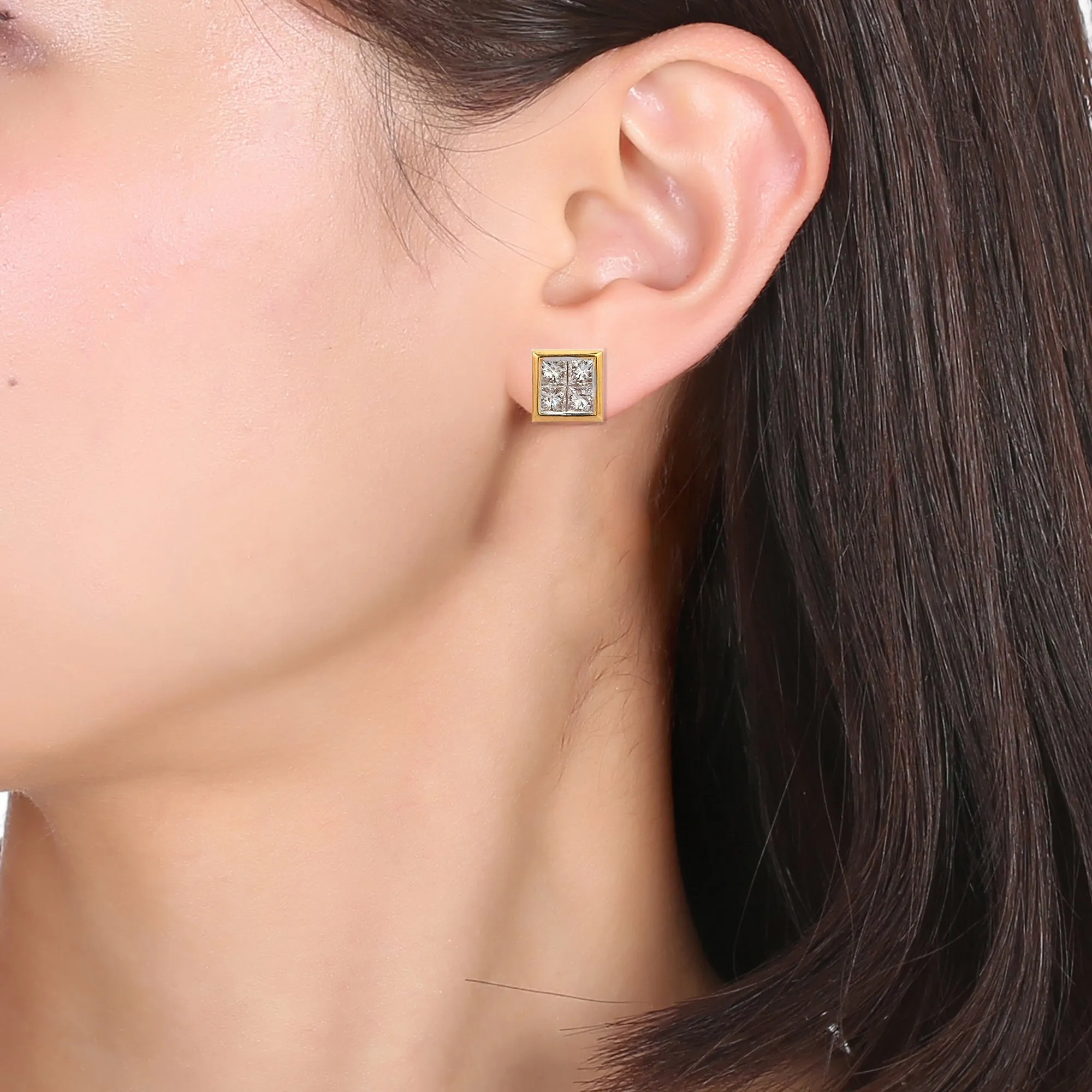 18K Solid Gold Chunky Diamond Studs