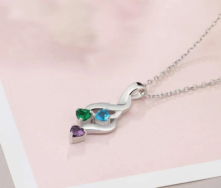 3 Birthstone Shooting Hearts Pendant Personalized Mothers Necklace - 3 Stone