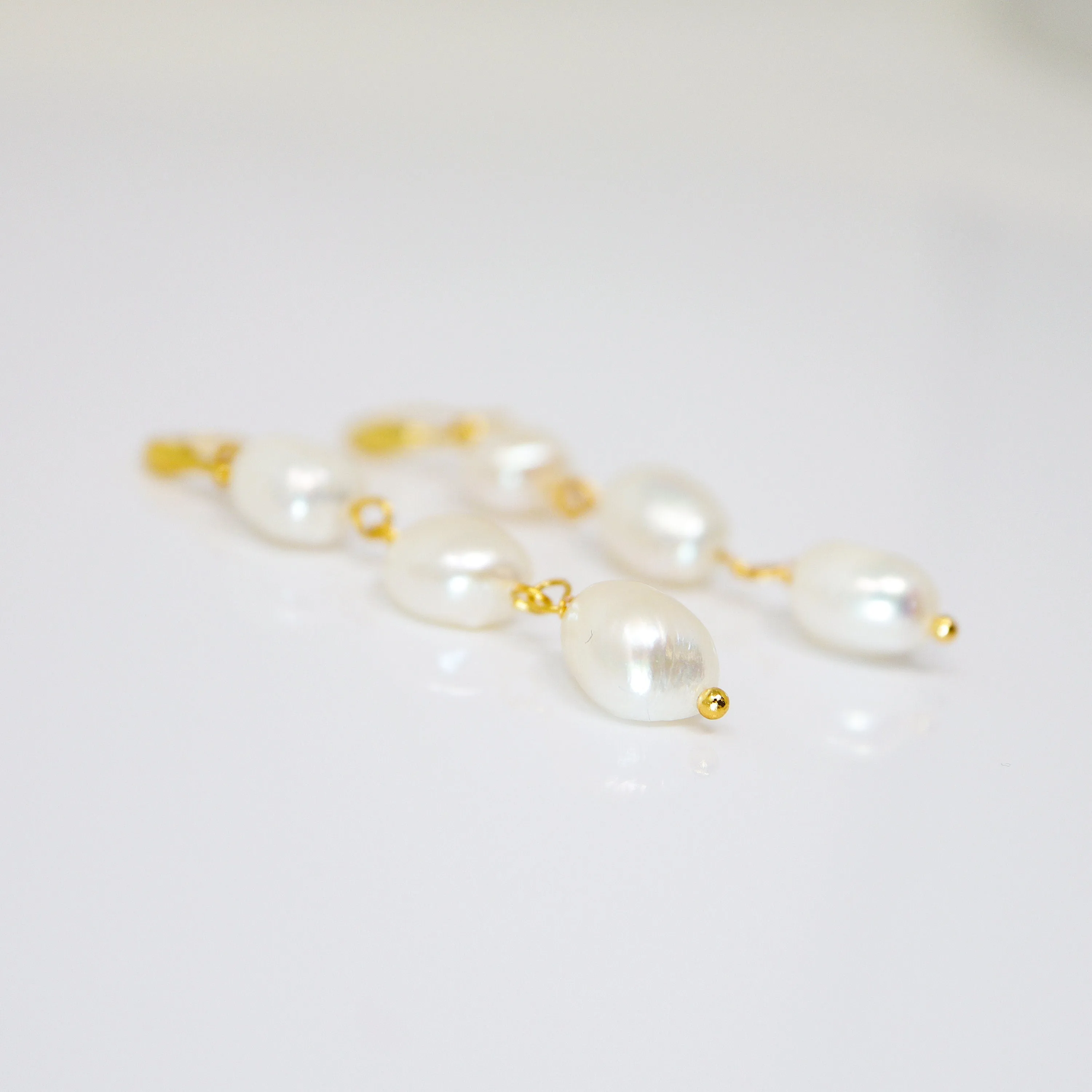 3 Freshwater Cultured pearl Bezel Hook Earrings, Long Bridal Jewelry, Gold Pearl Bridal Earrings, Statement Earrings.