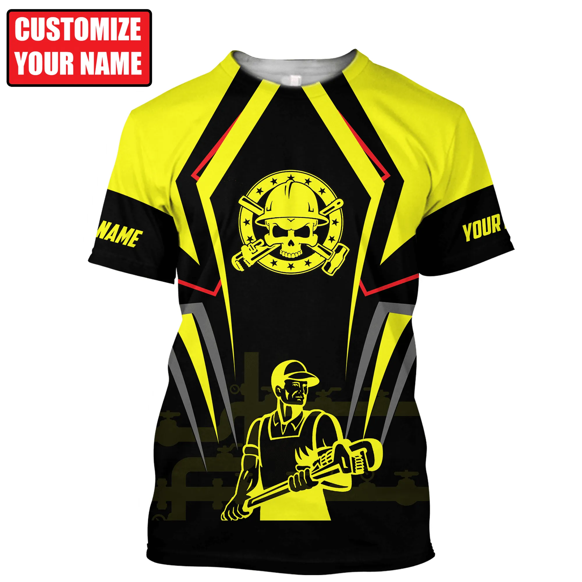 3D All Over Print Black and Yellow Welder Shirt, Personalized Welder Skull Apparel