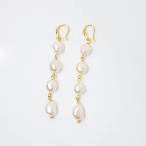 4 Freshwater Cultured pearl Bezel Hook Earrings, Long Bridal Jewelry, Gold Pearl Bridal Earrings, Statement Earrings.