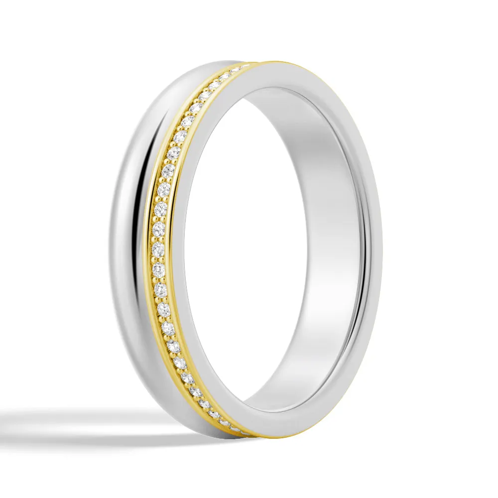 4.2mm Polished Finish Two-Tone Wedding Band With Pave Edge