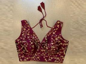 50V465-RO Dark Magenta Sleeveless Blouse With Sequin Embroidery