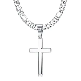 925 Sterling Silver Cross Pendant Necklace for Men Women 5mm Stainless Steel Diamond-Cut Durable Figaro Chain Necklace