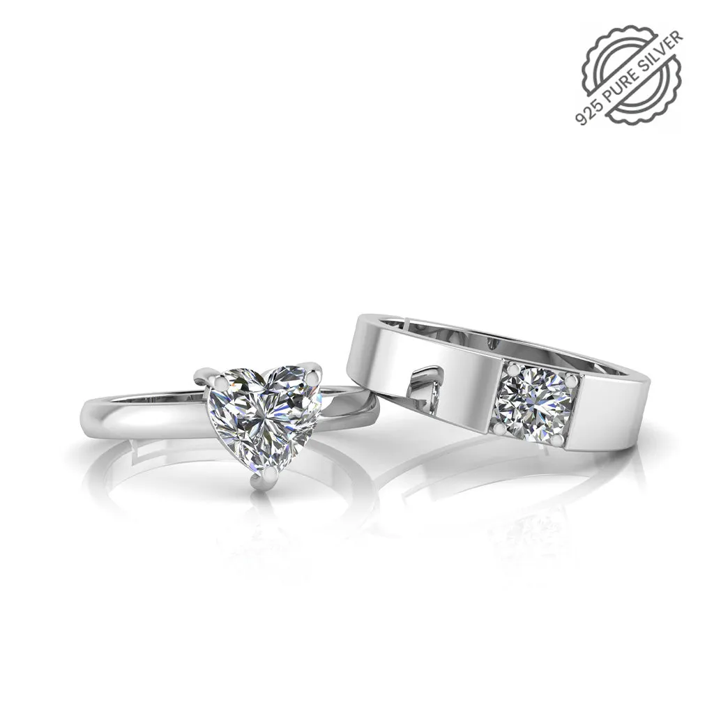 925 Sterling Silver Solitaire Dizzle Heart Rings for Couple