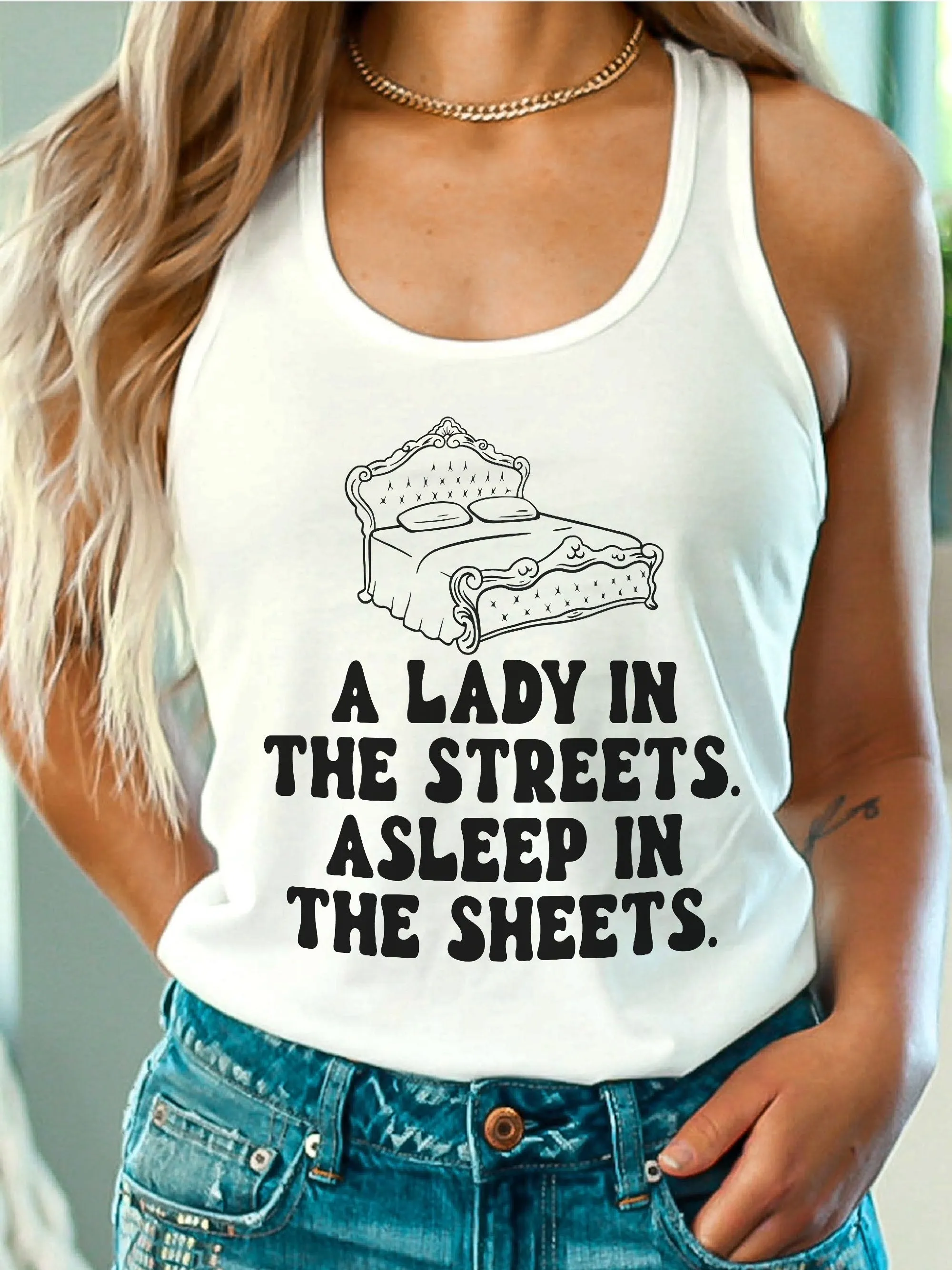 A Lady In The Streets. Asleep In The Sheets.