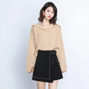 A-Line Skirt With Irregular Hem And Bow