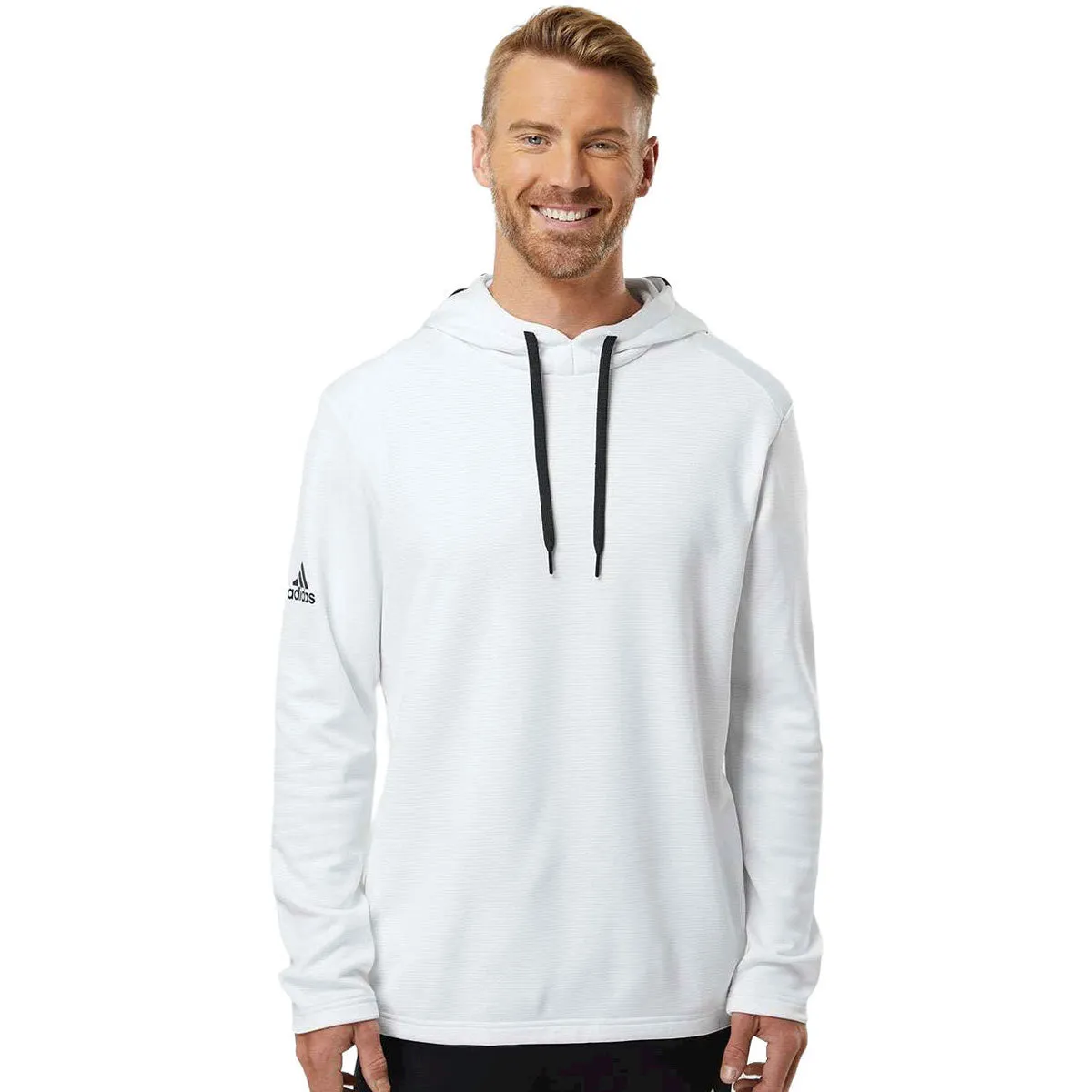 adidas Men's White Textured Mix Media Hooded Sweatshirt