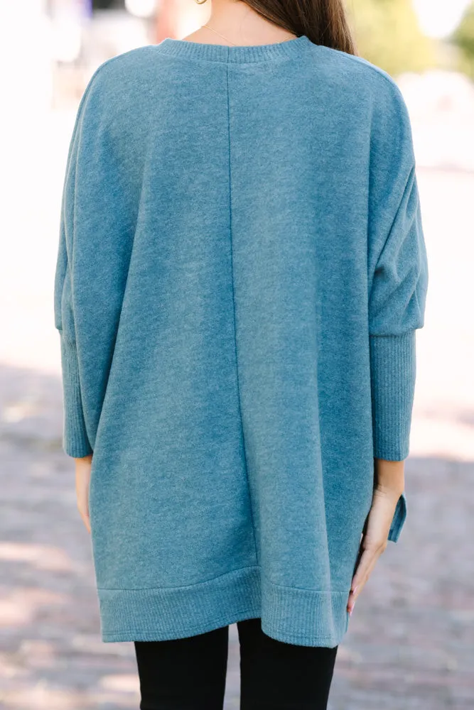 Always Fun Teal Blue Brushed Knit Tunic