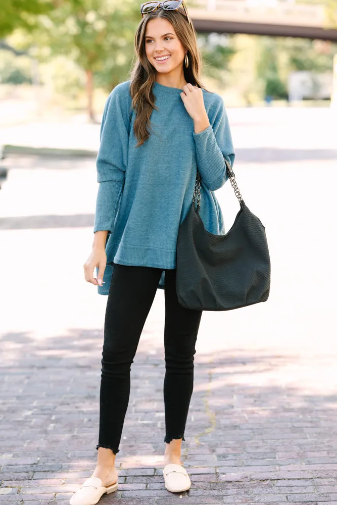 Always Fun Teal Blue Brushed Knit Tunic