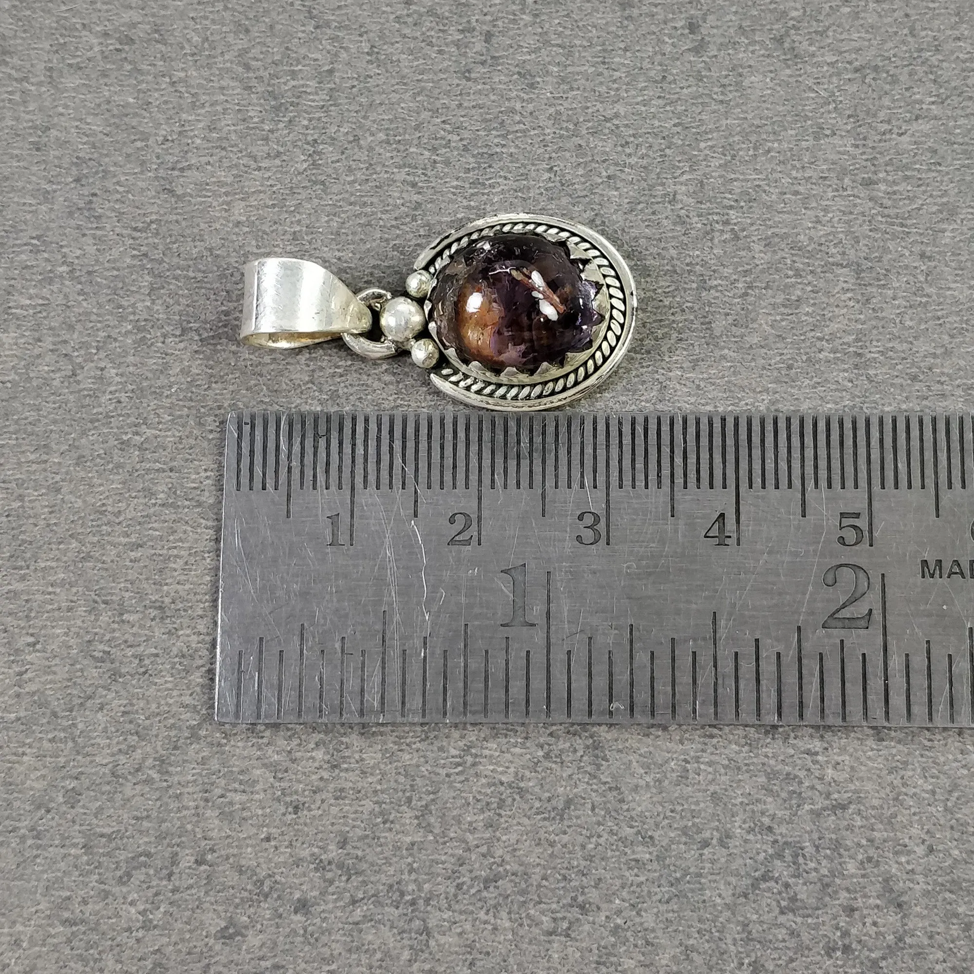 AMETHYST Gemstone 925 Sterling Silver Pendant : 5.490gms Natural Untreated Purple Amethyst Cabochon Bezel Set Pendant 1.25"