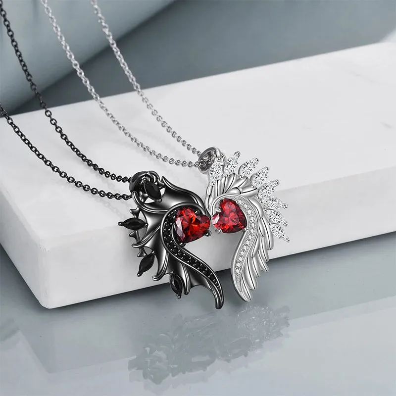 Angel and Devil Couples Necklace Sterling Silver Matching Necklace Love Pendant Couples Jewelry Gifts for Couple Her Him