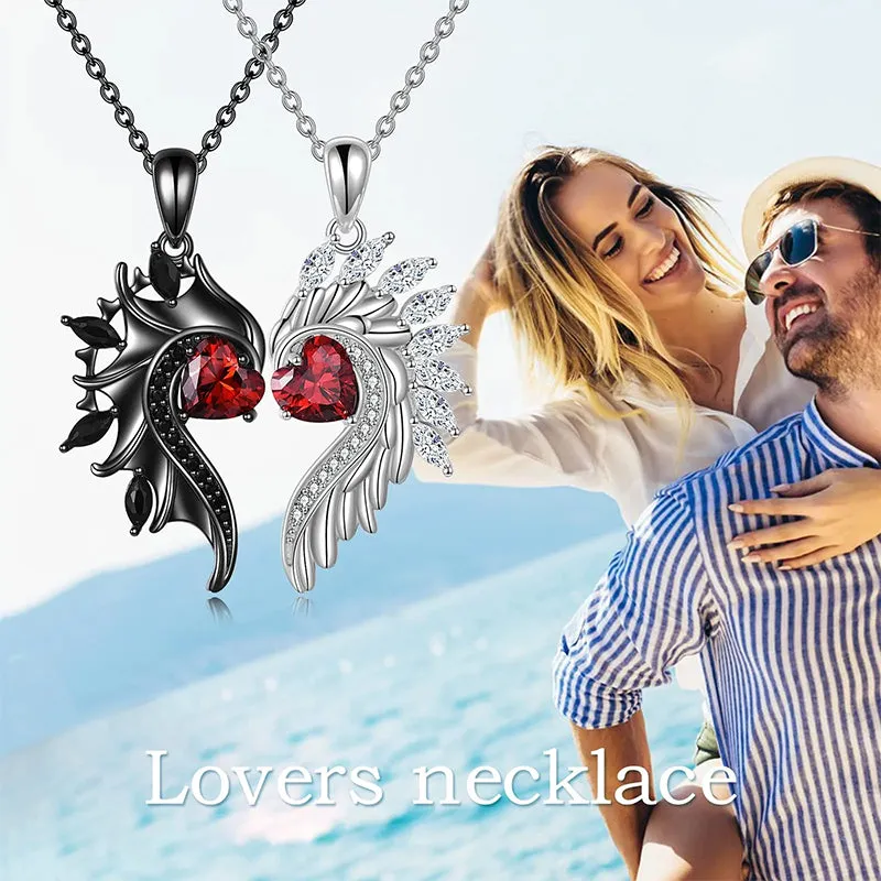 Angel and Devil Couples Necklace Sterling Silver Matching Necklace Love Pendant Couples Jewelry Gifts for Couple Her Him