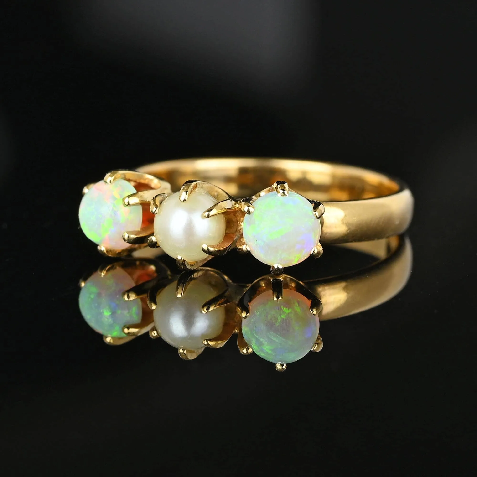 Antique Edwardian Pearl and Opal Ring in 14K Gold