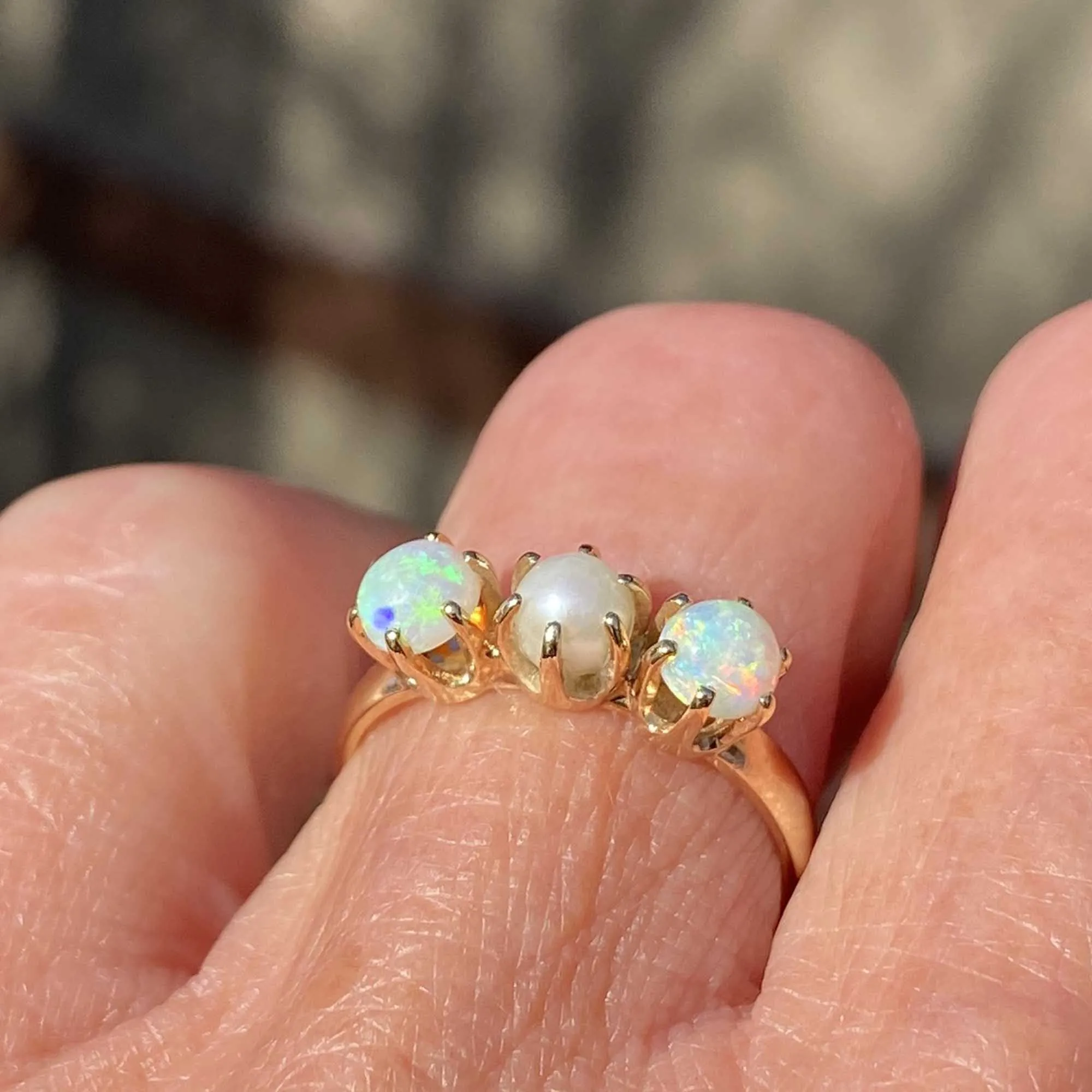 Antique Edwardian Pearl and Opal Ring in 14K Gold