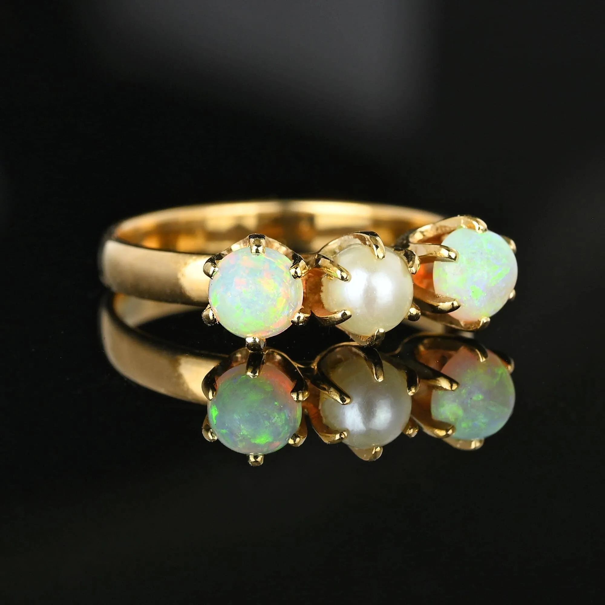 Antique Edwardian Pearl and Opal Ring in 14K Gold