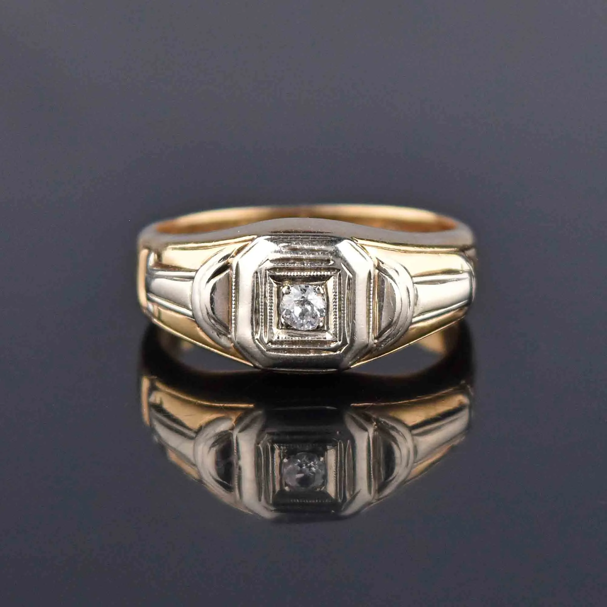 Art Deco Diamond Solitaire Wide Gold Band Ring - ON HOLD