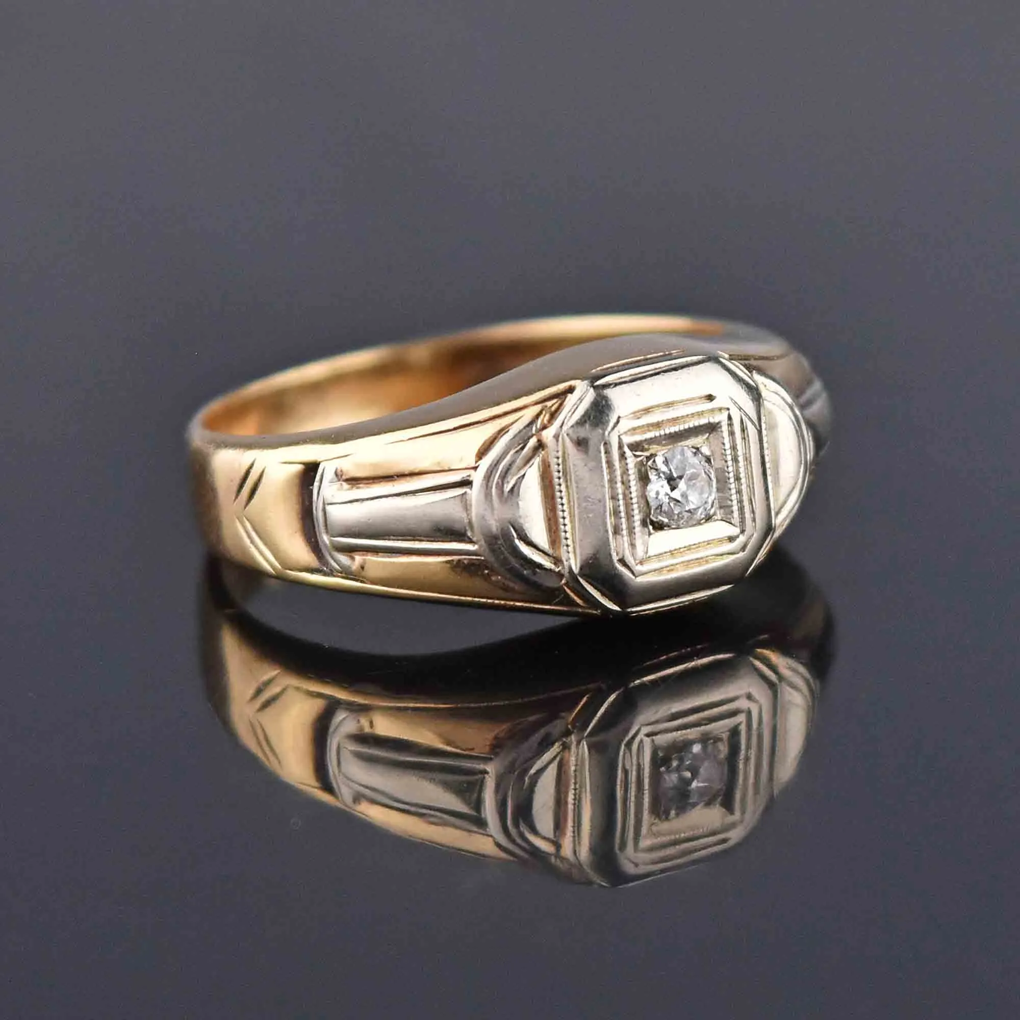 Art Deco Diamond Solitaire Wide Gold Band Ring - ON HOLD