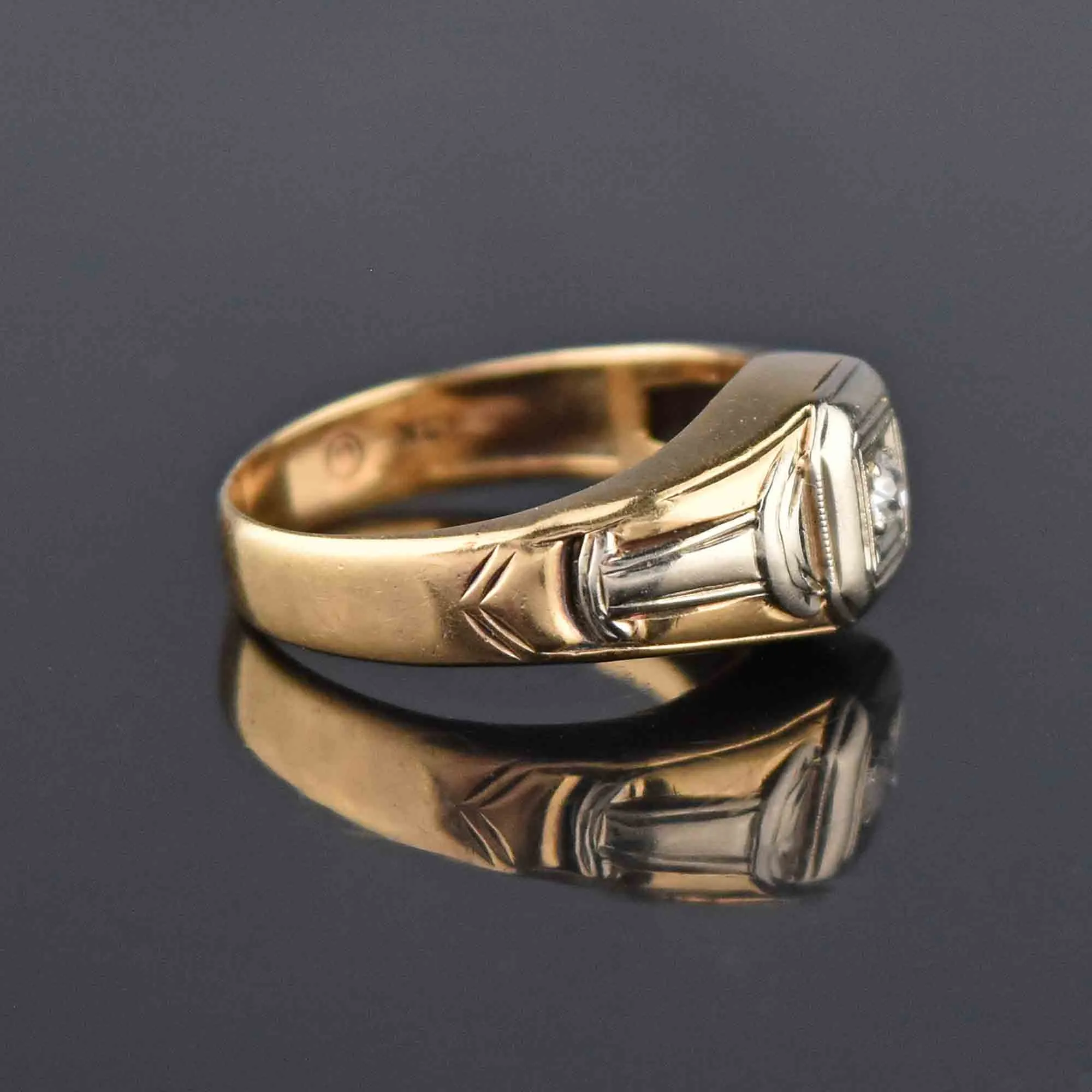 Art Deco Diamond Solitaire Wide Gold Band Ring - ON HOLD