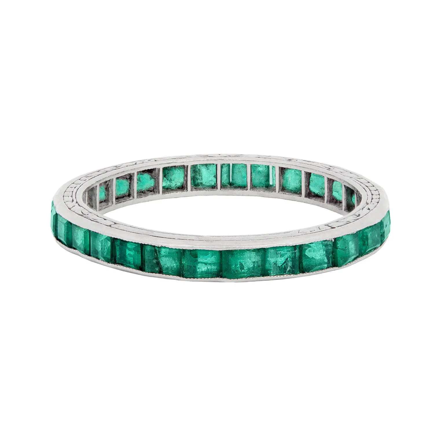 Art Deco Platinum Emerald Cut Emerald Eternity Band