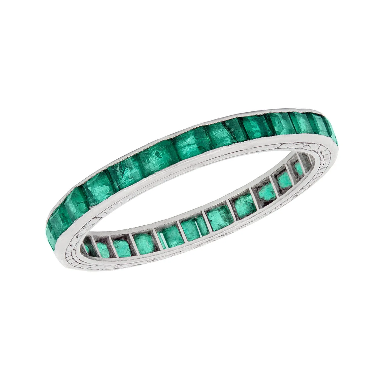 Art Deco Platinum Emerald Cut Emerald Eternity Band