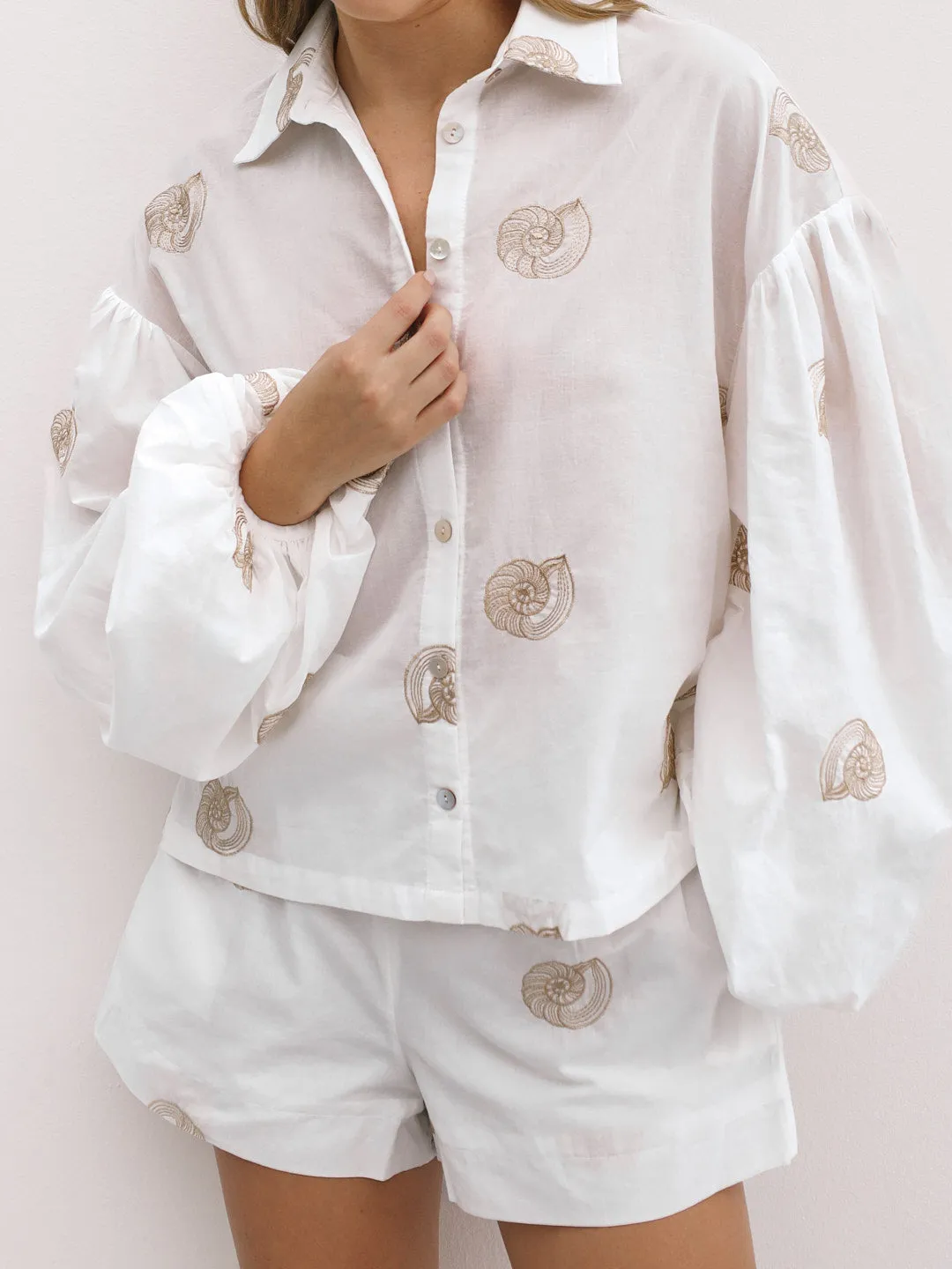 Avia Embroidered Cotton Shirt | White