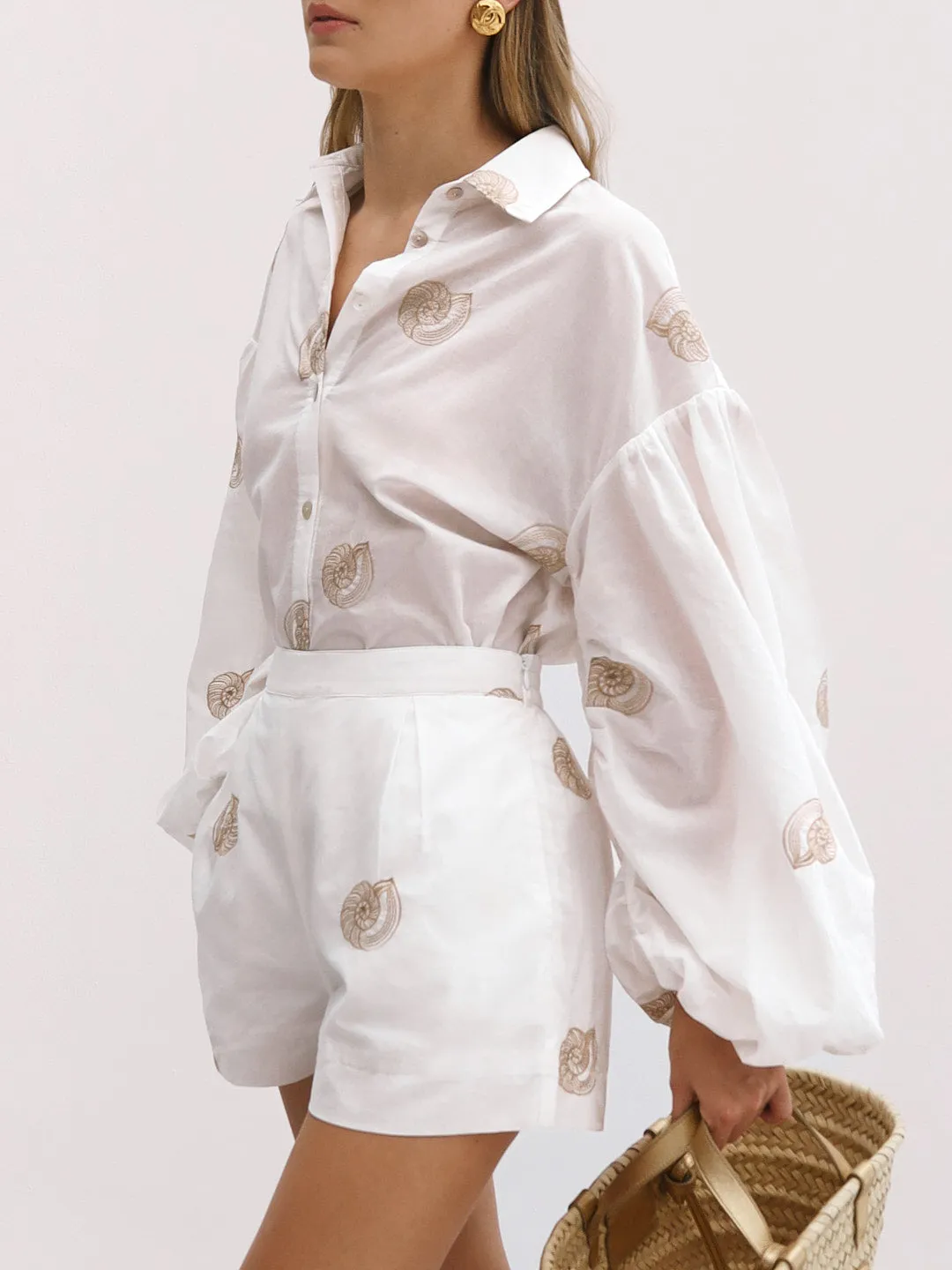 Avia Embroidered Cotton Shirt | White