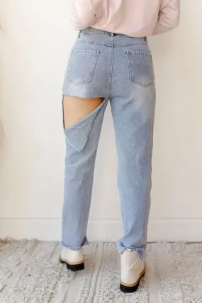 back cut frayed hem denim