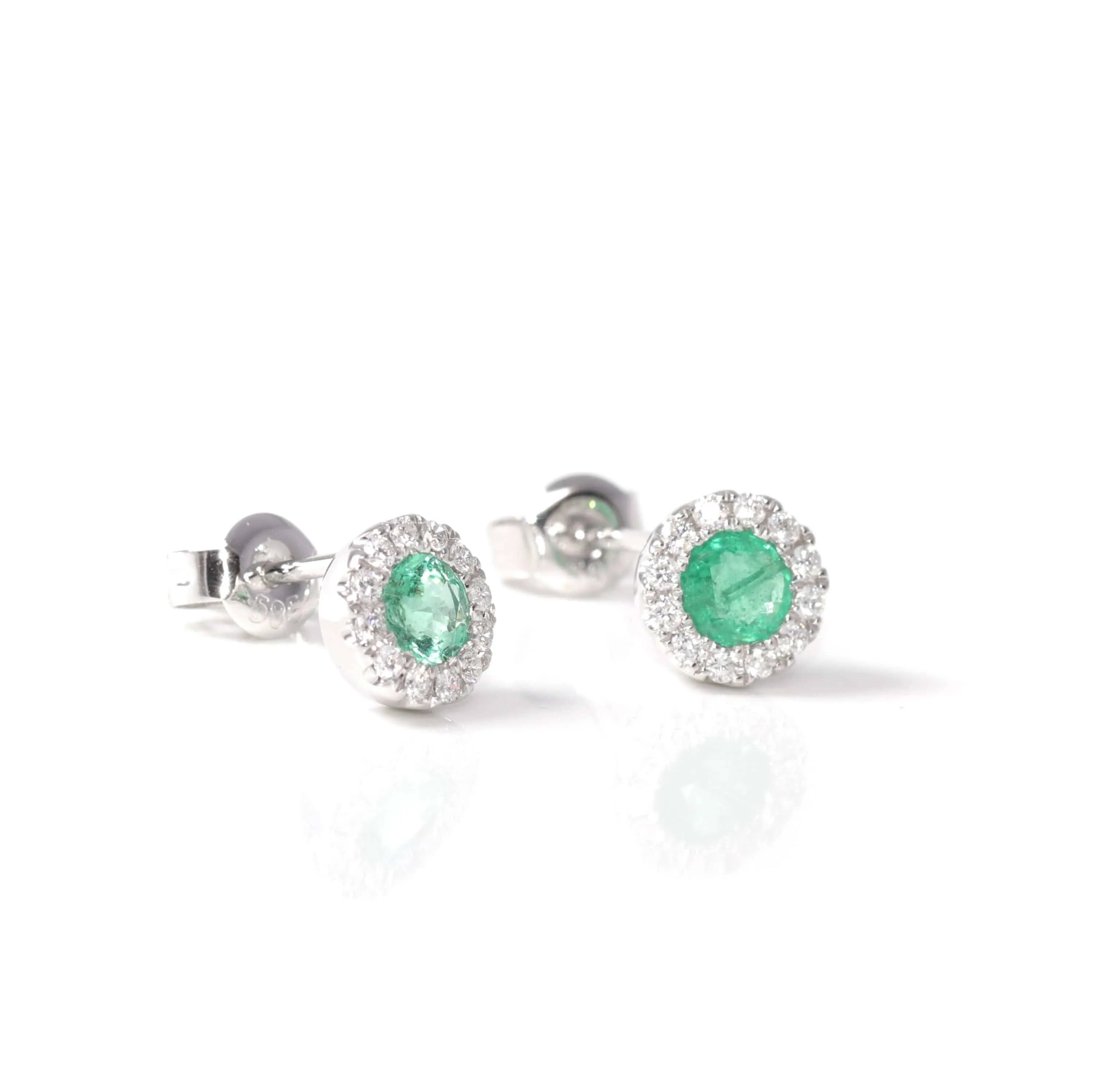 Baikalla? 14k Classic White Gold Natural Emerald Earrings w/Diamond Halo