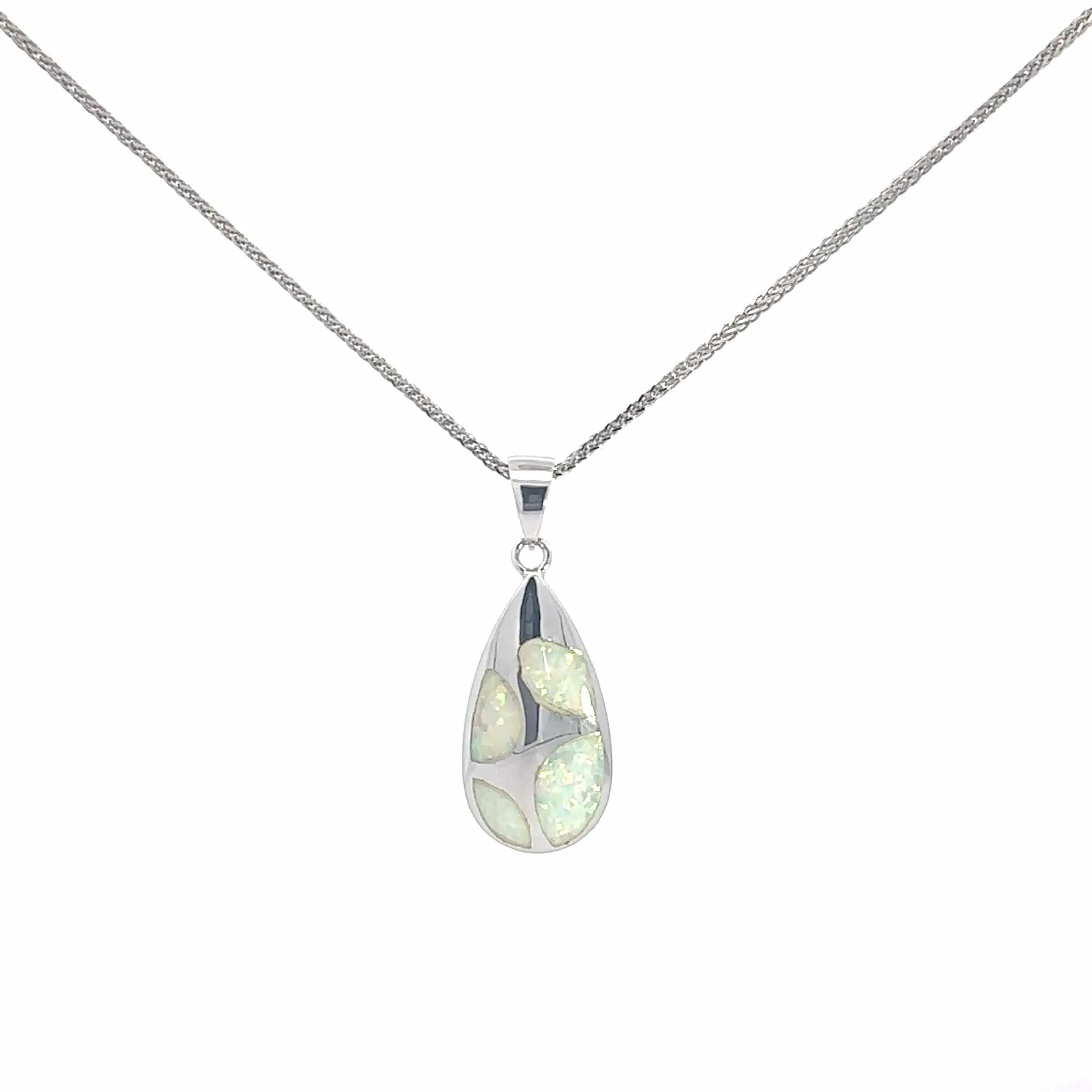 Baikalla Sterling Silver Lab-Made Opal Bezel Pendant Necklace