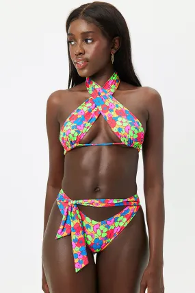 Bash Wrap Halter Bikini Top - Groovy