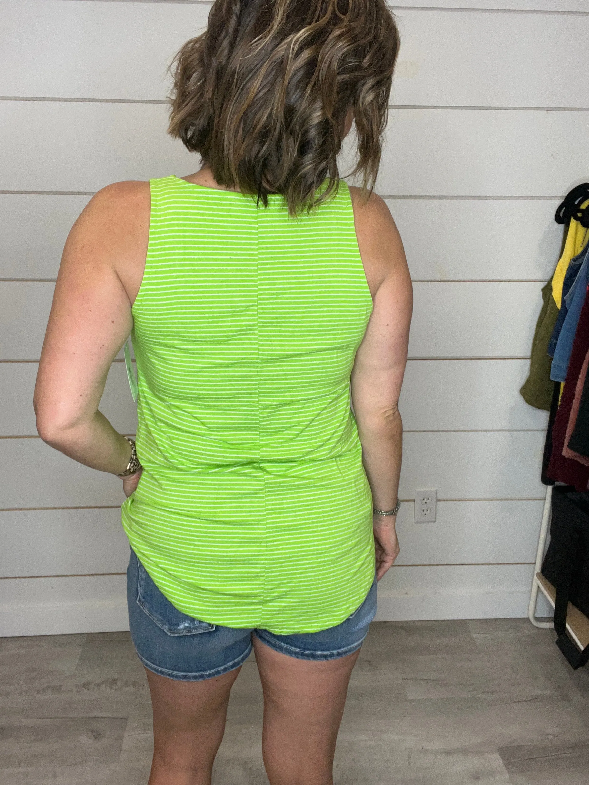 Beach Days Tank in Neon Green Stripe