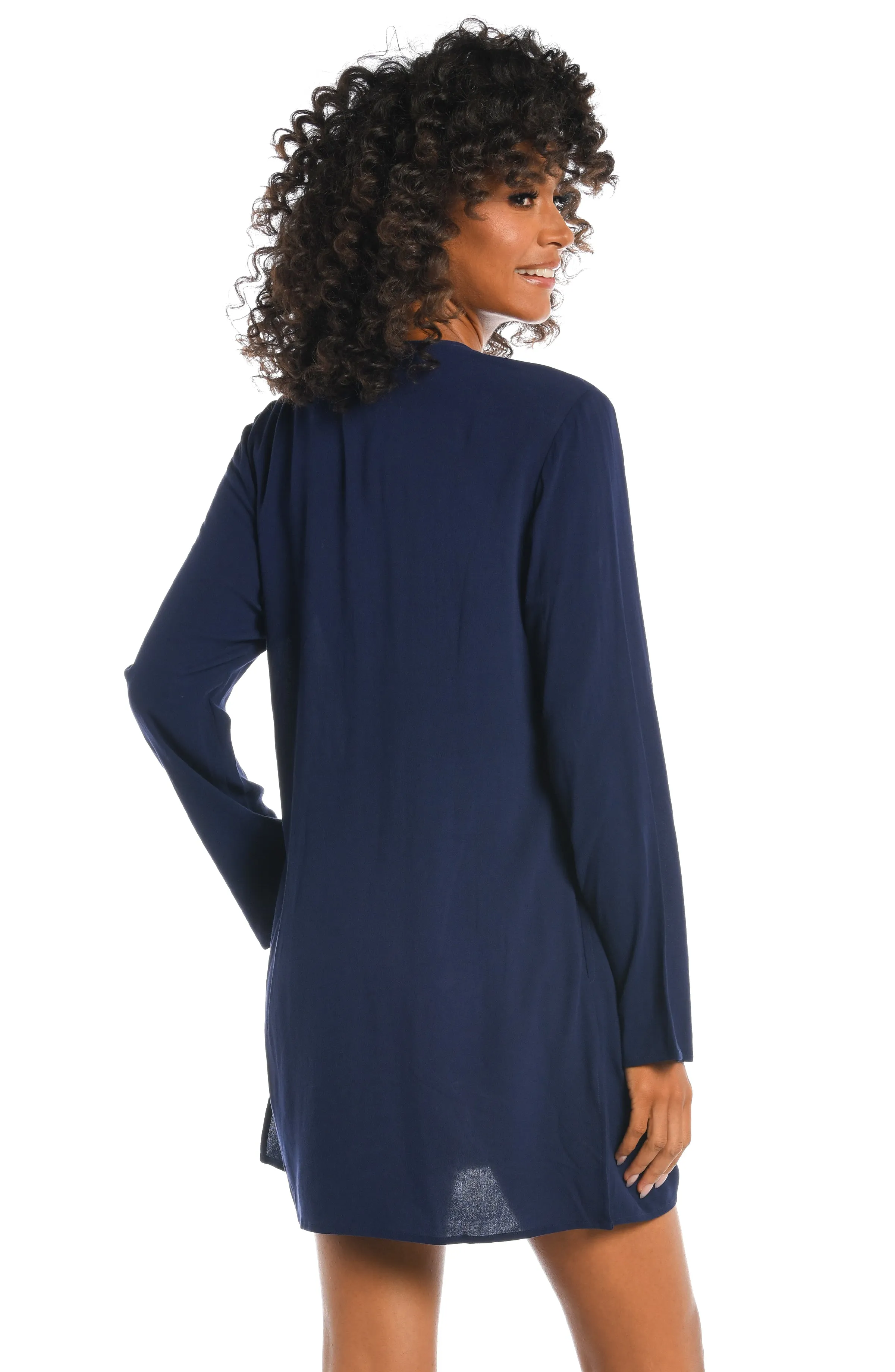 Beachcomber Basics Lace Up V-Neck Tunic - Indigo