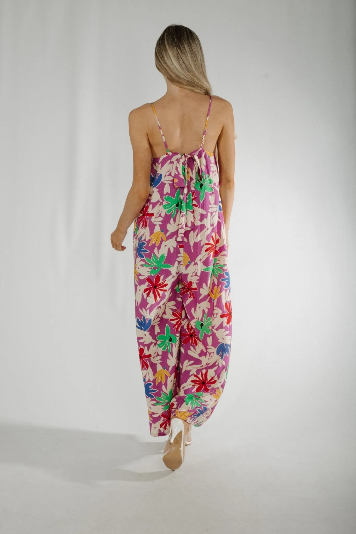 Becca Tie Back Jumpsuit In Purple Floral