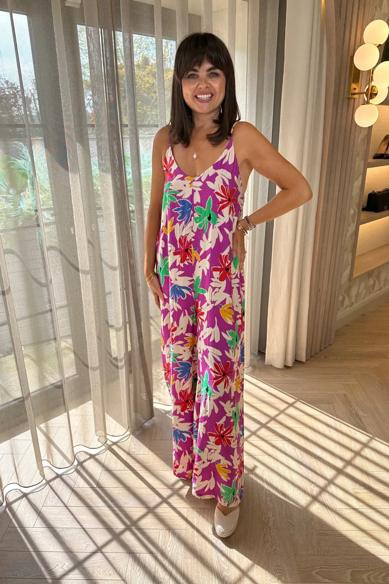 Becca Tie Back Jumpsuit In Purple Floral