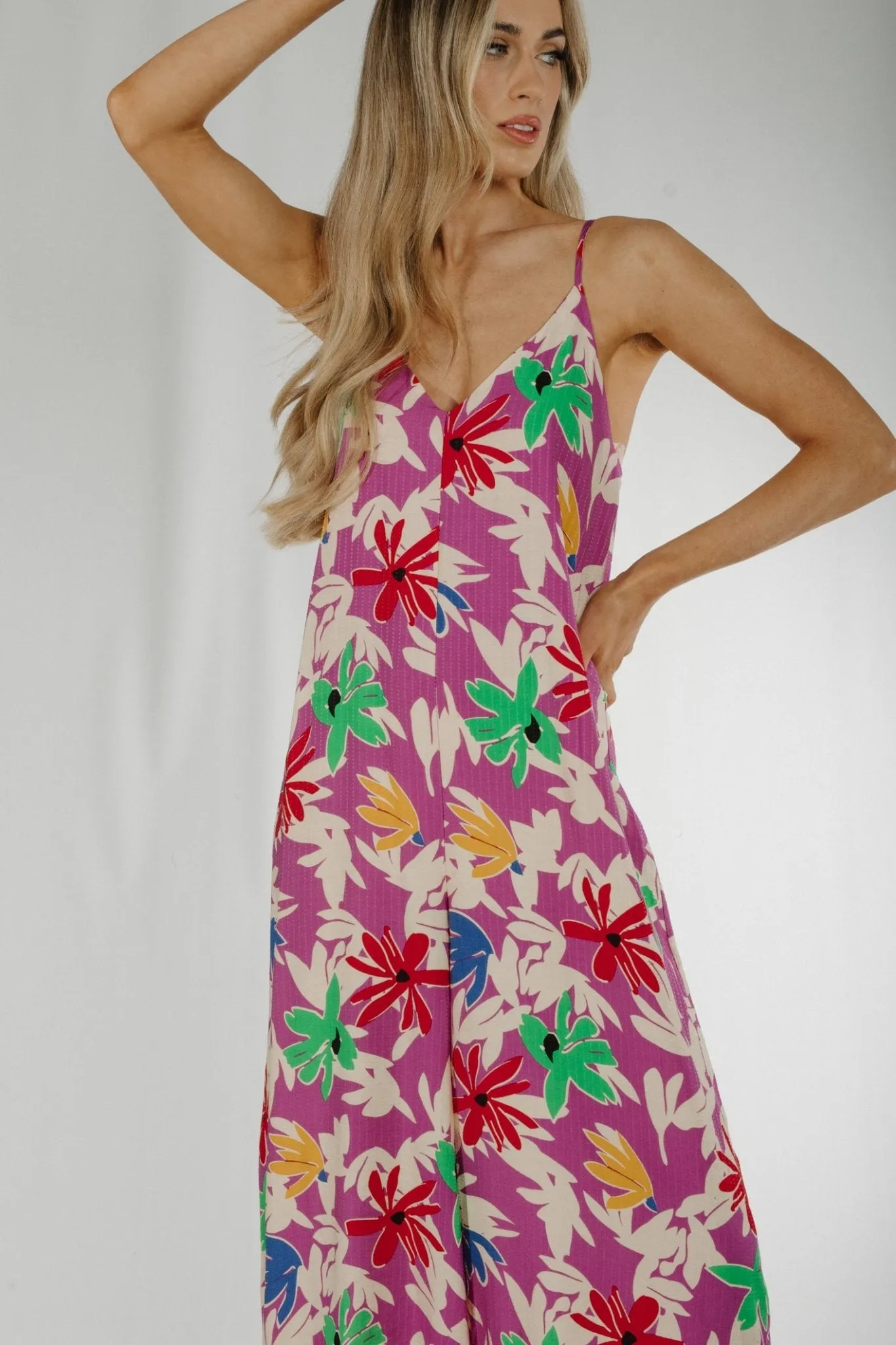 Becca Tie Back Jumpsuit In Purple Floral