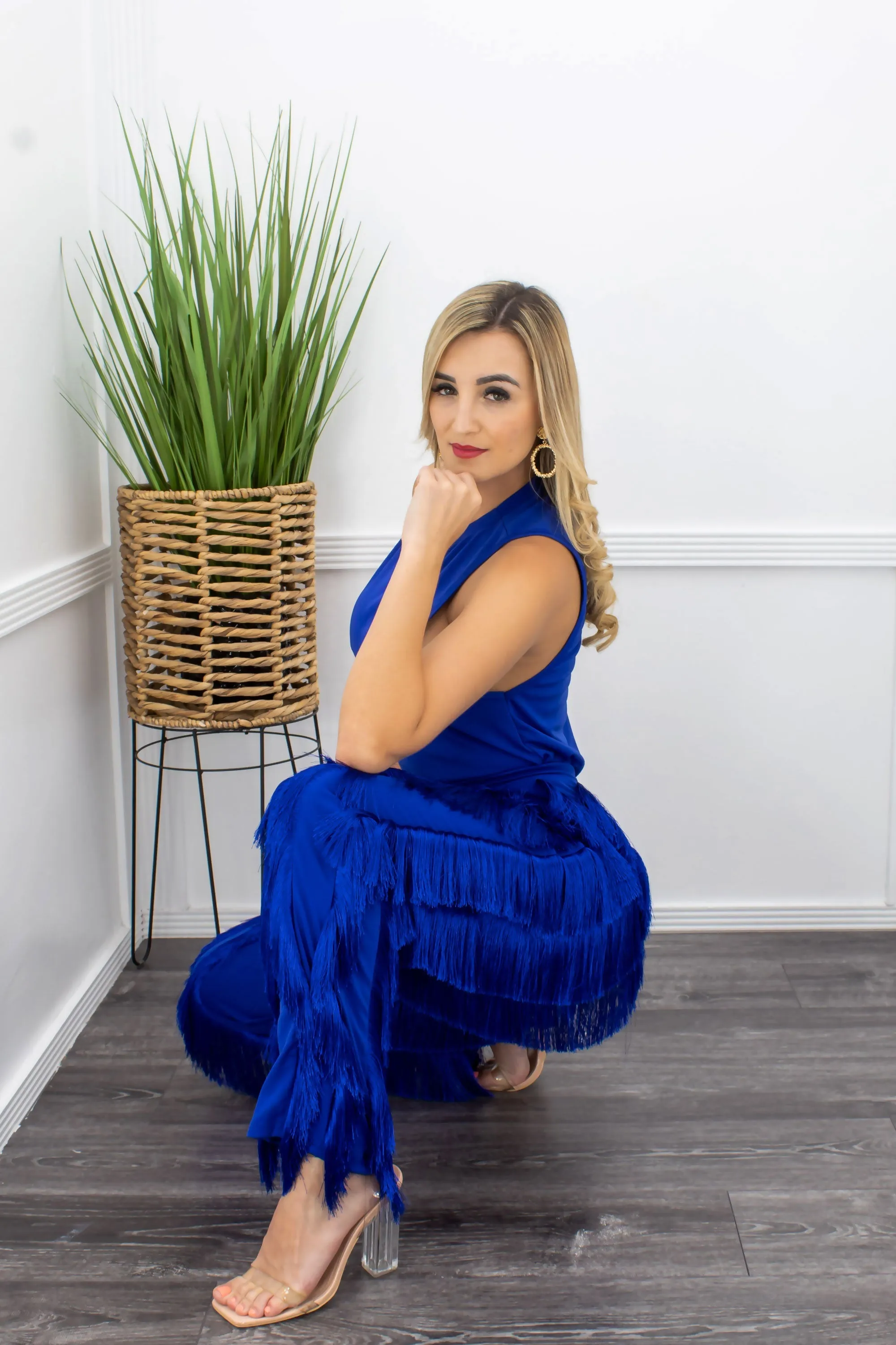 Blue Body Fringe Pant Set