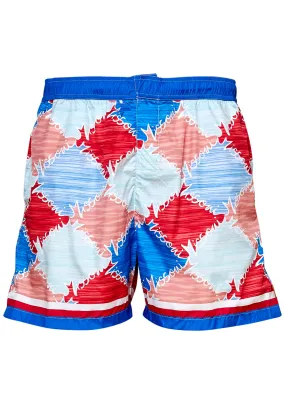 Blue Geometric Print Swim Shorts