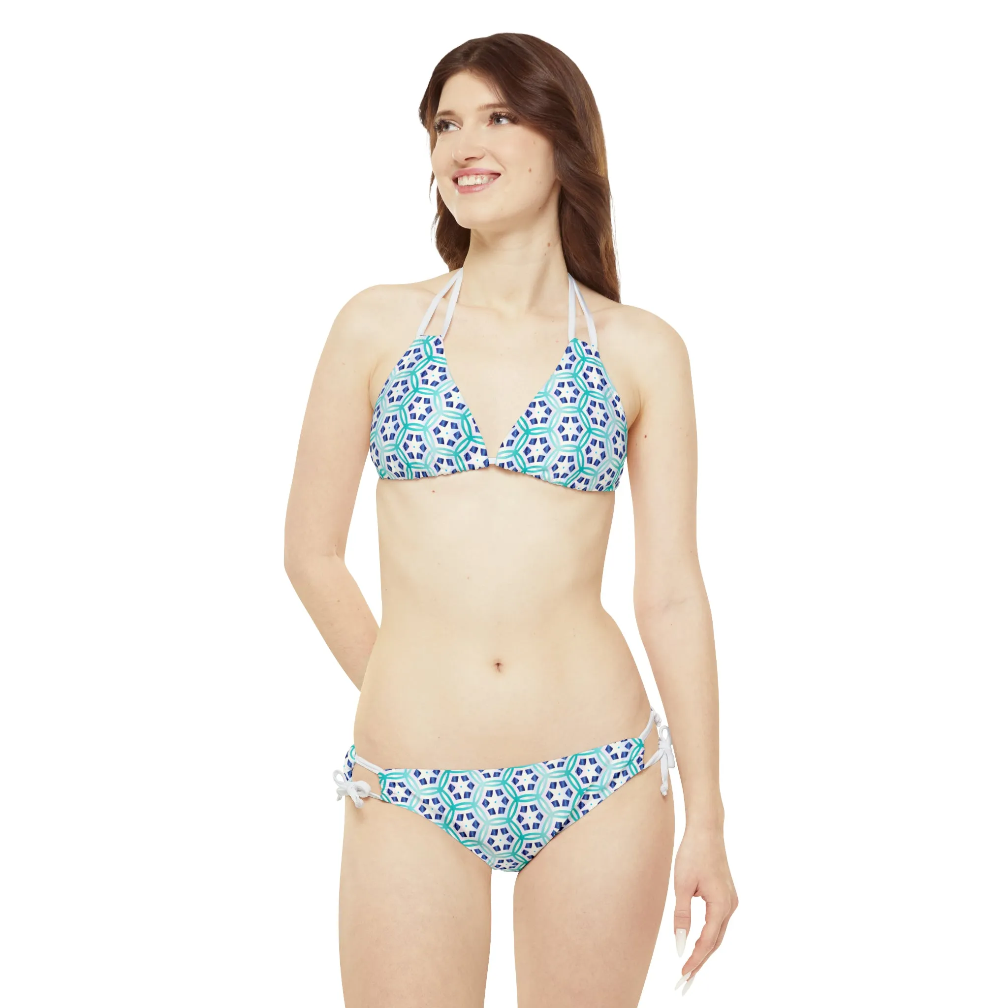 Blue Hexagon Strappy Bikini Set