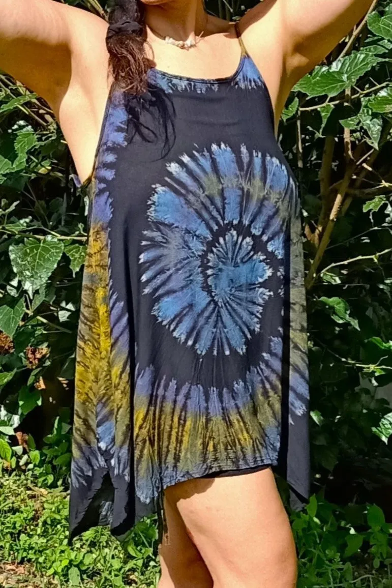 Blue Swirl Tie Strap Sundress