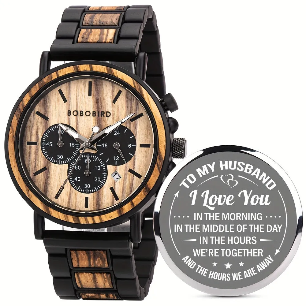 BOBO BIRD Stylish Wood & Stainless Steel Men's Watch, Birthday Anniversary Christmas Gift