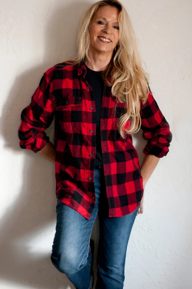 Buffalo Plaid Flannel with White Deer Head