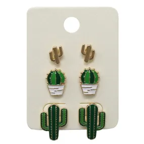 Cactus Enamel Stud Earring Set