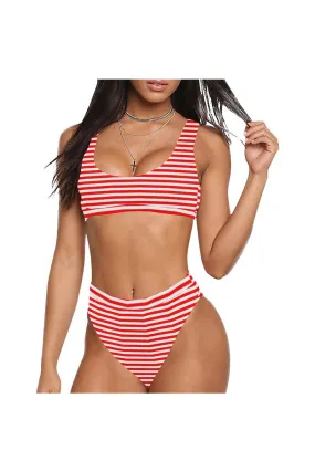 Candy Stripe Sport Top & High-Waist Bikini Swimsuit