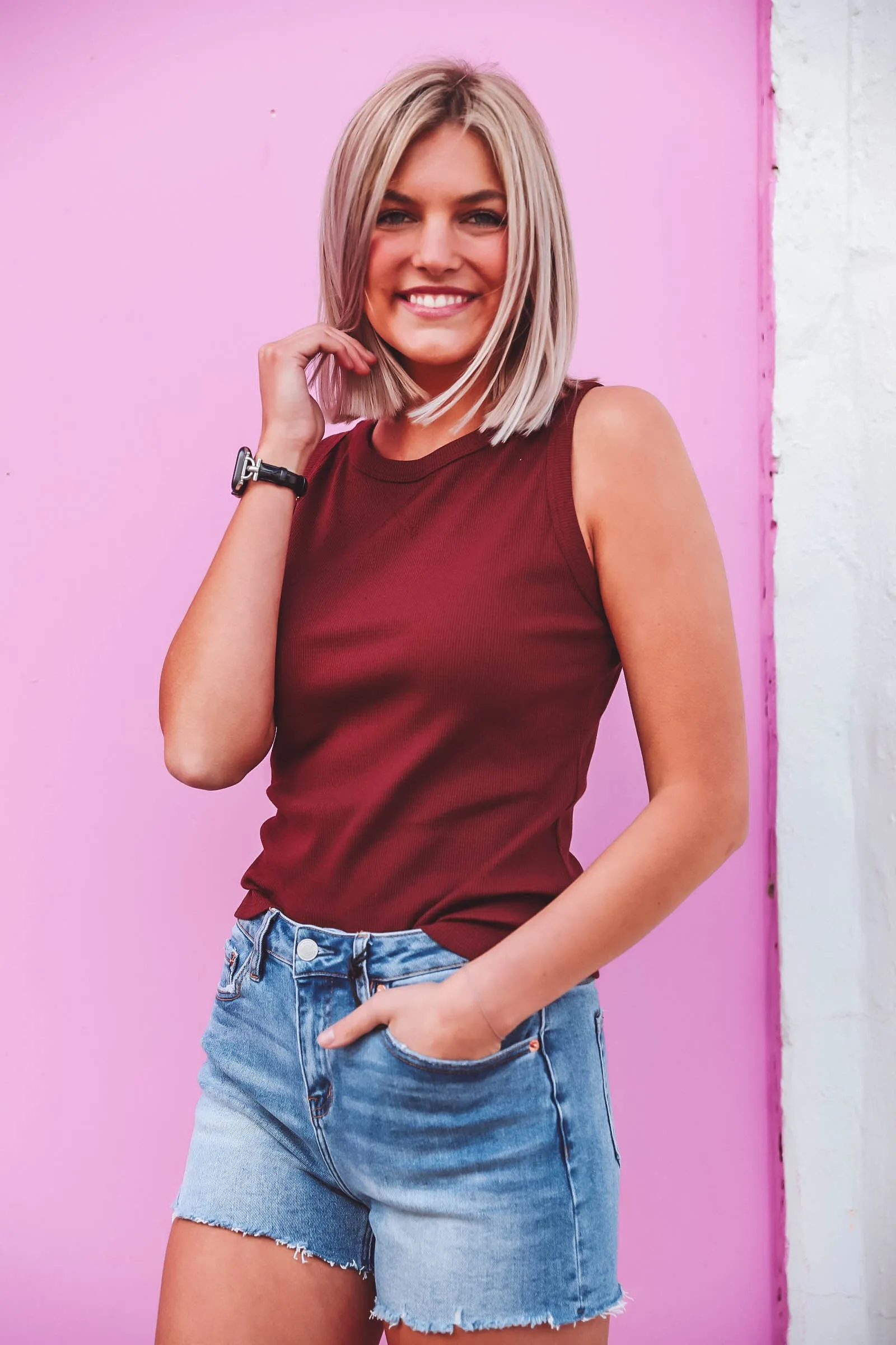 Cara Waffle Knit Tank-Burl Wood